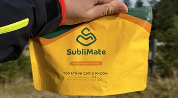 Сублімована їжа SubliMate — томатний суп з рисом Томатний суп з рисом SubliMate як сублімована їжа для походів і подорожей