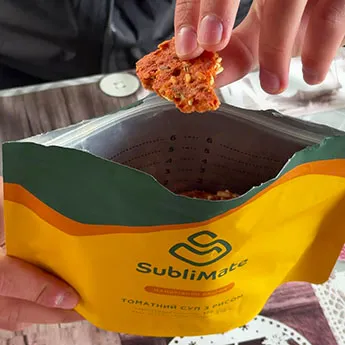 Сублімована їжа SubliMate — томатний суп з рисом Томатний суп з рисом SubliMate як сублімована їжа для походів і подорожей