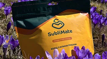Їжа з собою SubliMate — борщ з білими грибами Борщ з білими грибами SubliMate як зручна їжа з собою для походів і подорожей