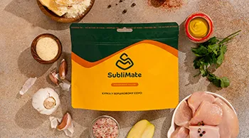 Сублімована їжа SubliMate — курка у вершковому соусі Сублімована їжа SubliMate з куркою, сиром, вершковою основою та натуральними складниками