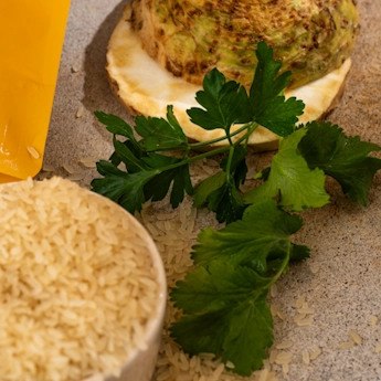 Інгредієнти SubliMate для грузинського супу з яловичиною — рис, слива та зелень для сублімованої першої страви